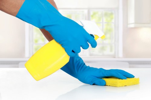 Professional curtain cleaning process in progress