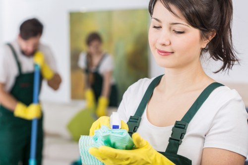 Cleaning team performing a carpet cleaning service inside a property