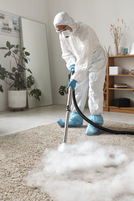 Close-up of a professional vacuum cleaner with a transparent dust container filled with debris, connected to a flexible hose and a rectangular cleaning floor attachment, all positioned on a plush pink